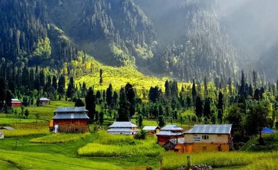 Misty Kashmir valley village